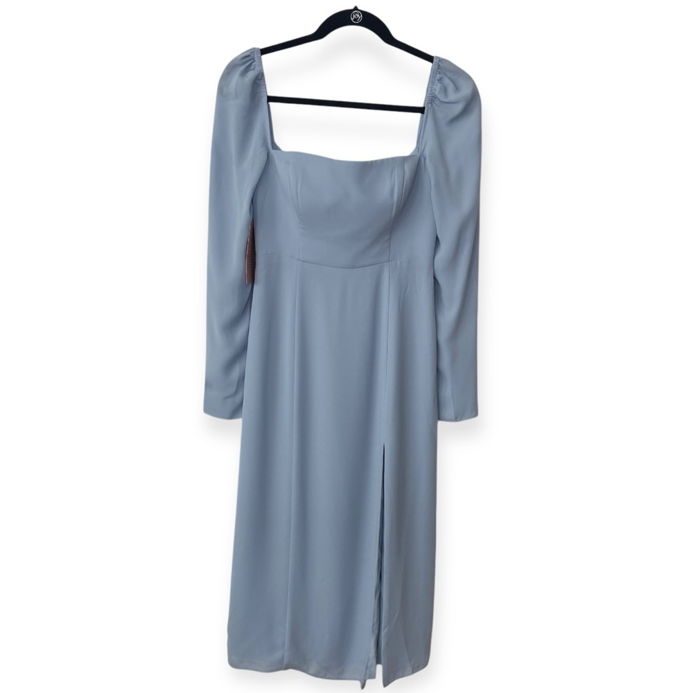 BHDN Long Sleeved Cocktail Dress, Blue‎ / Grey, Sheer Sleeves, NWT, size 2 - Picture 4 of 10